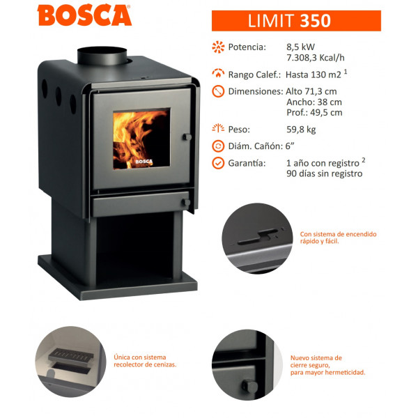 Estufa a le??a limit 350 6450kcal/hr 130 m2 bosca